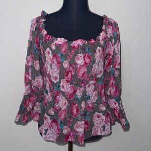 Torrid Pink and Gray Floral Blouse